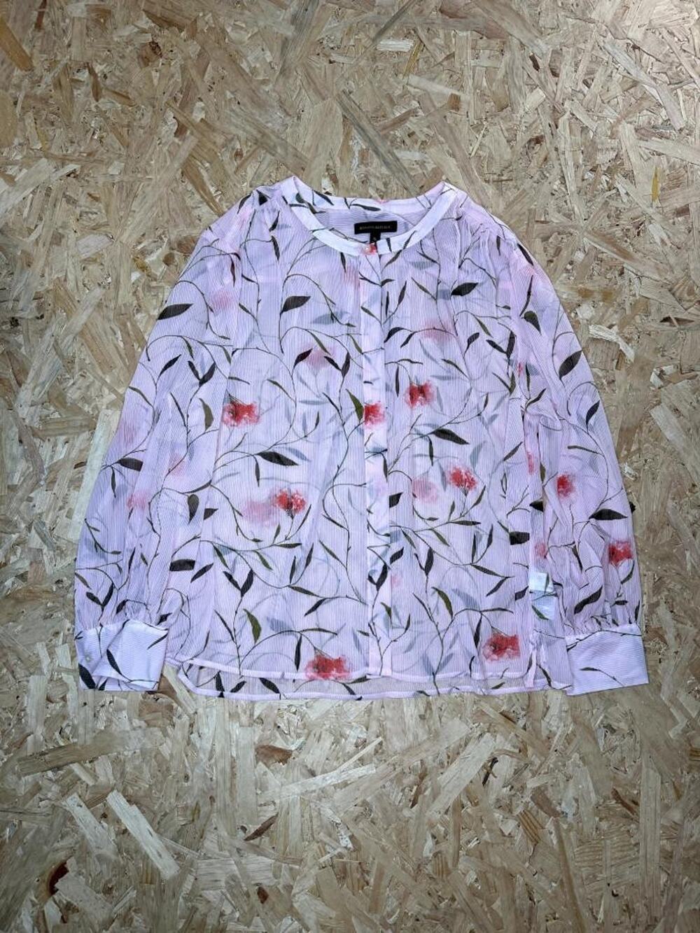 Banana Republic Blouse Womens XL Pink Floral Sheer Chiffon Long Sleeve Top